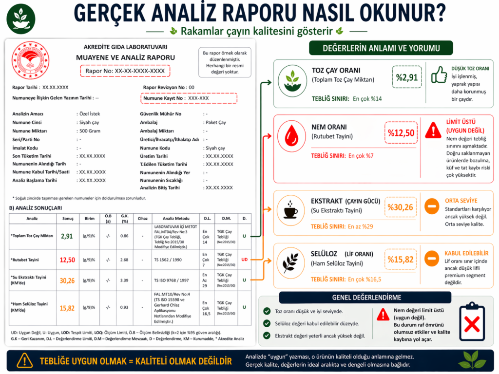 Gerçek çay analiz raporu nasıl okunur?